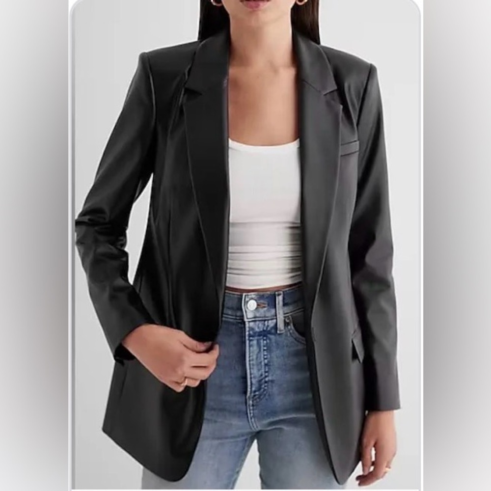 Express Black Faux Leather Blazer Jacket